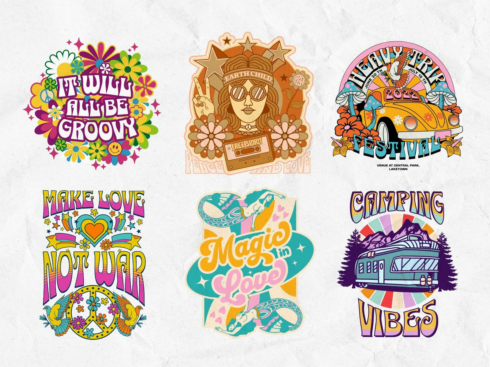 60s/70s Retro T-Shirt Templates: Vintage Vibe - Kittl 60s/70s Retro T-Shirt Templates: Vintage Vibe - Kittl