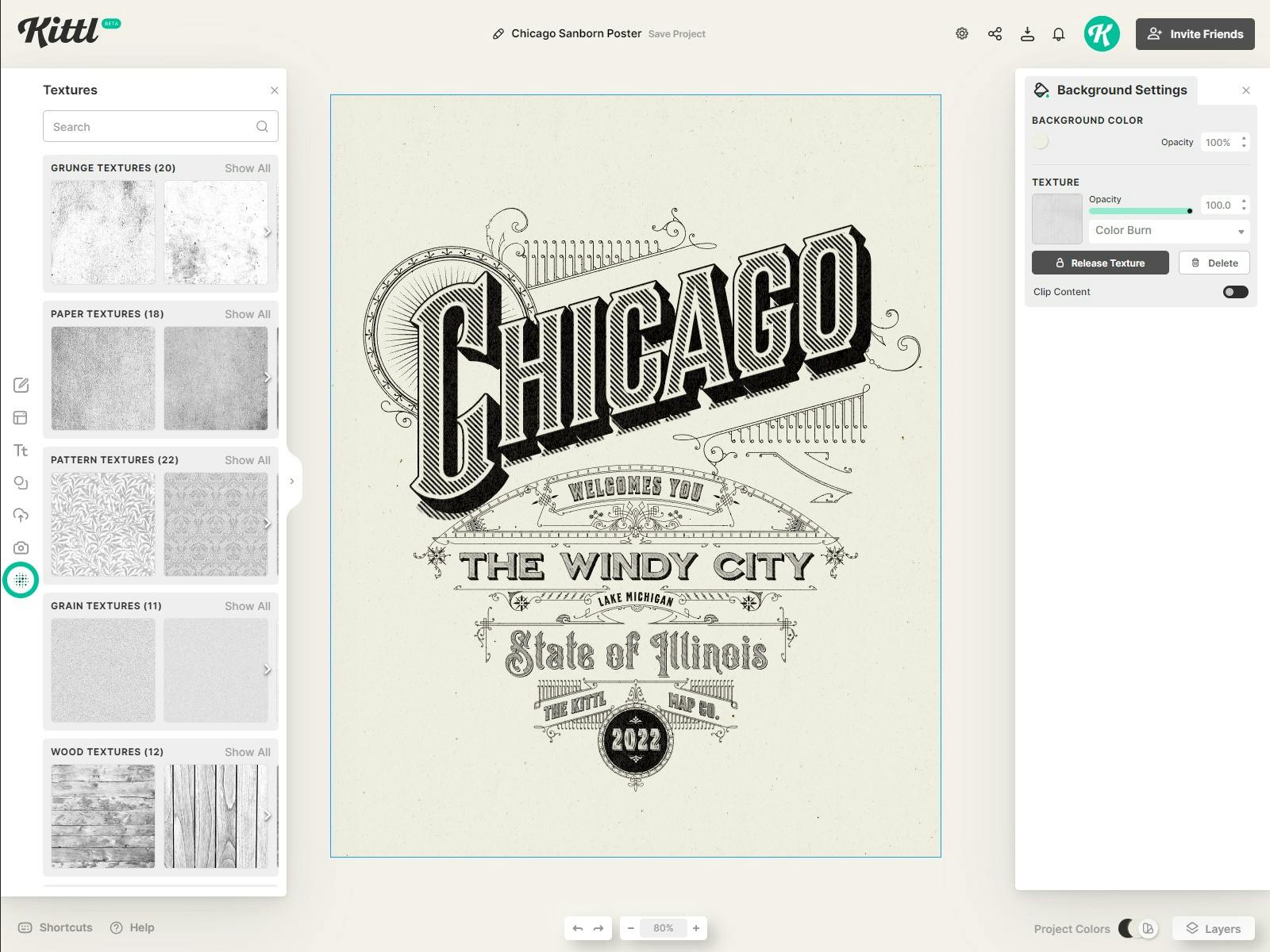 Colors and Texture in Kittl for a Sanborn Map Design