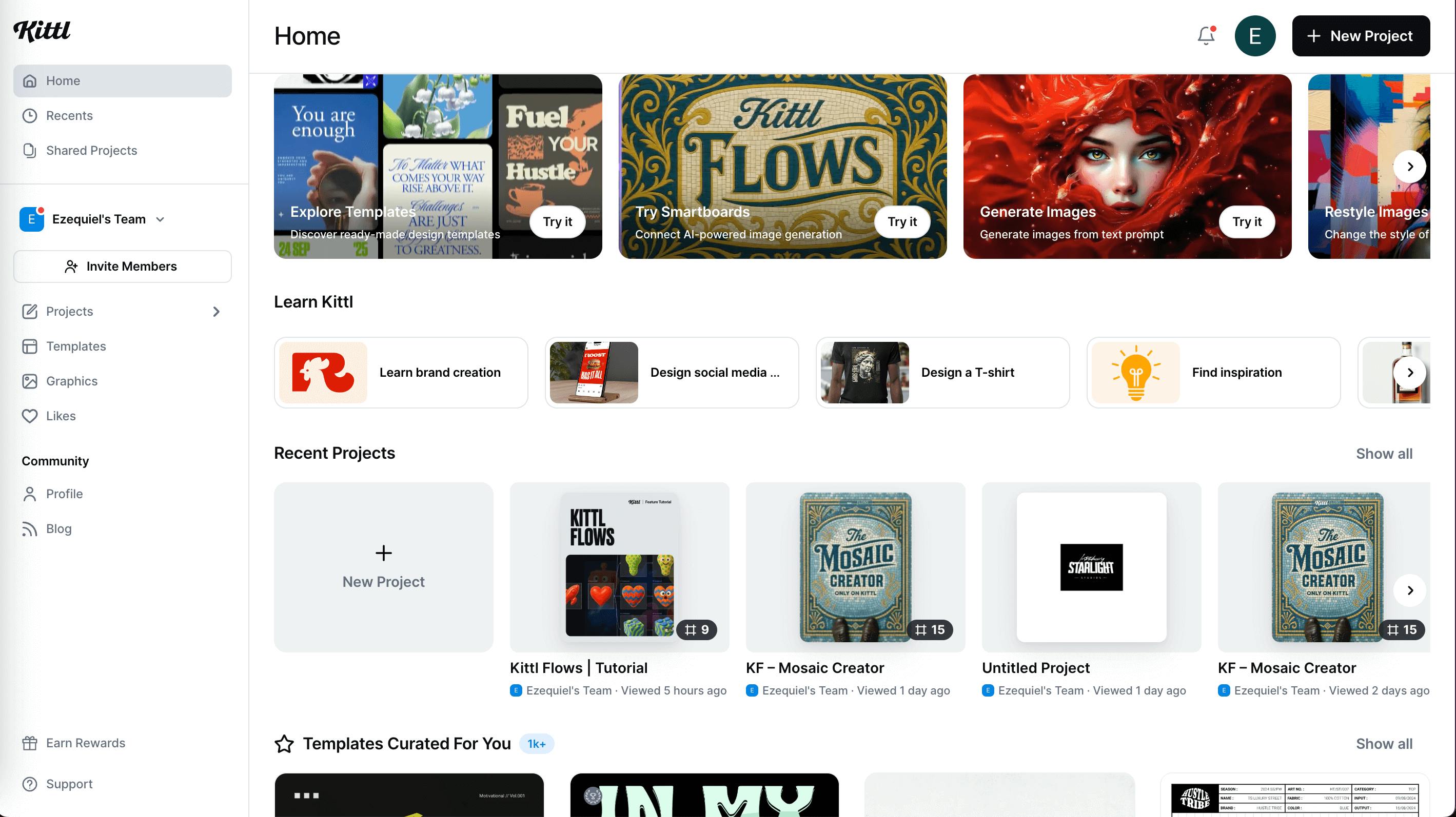 Kittl templates homepage