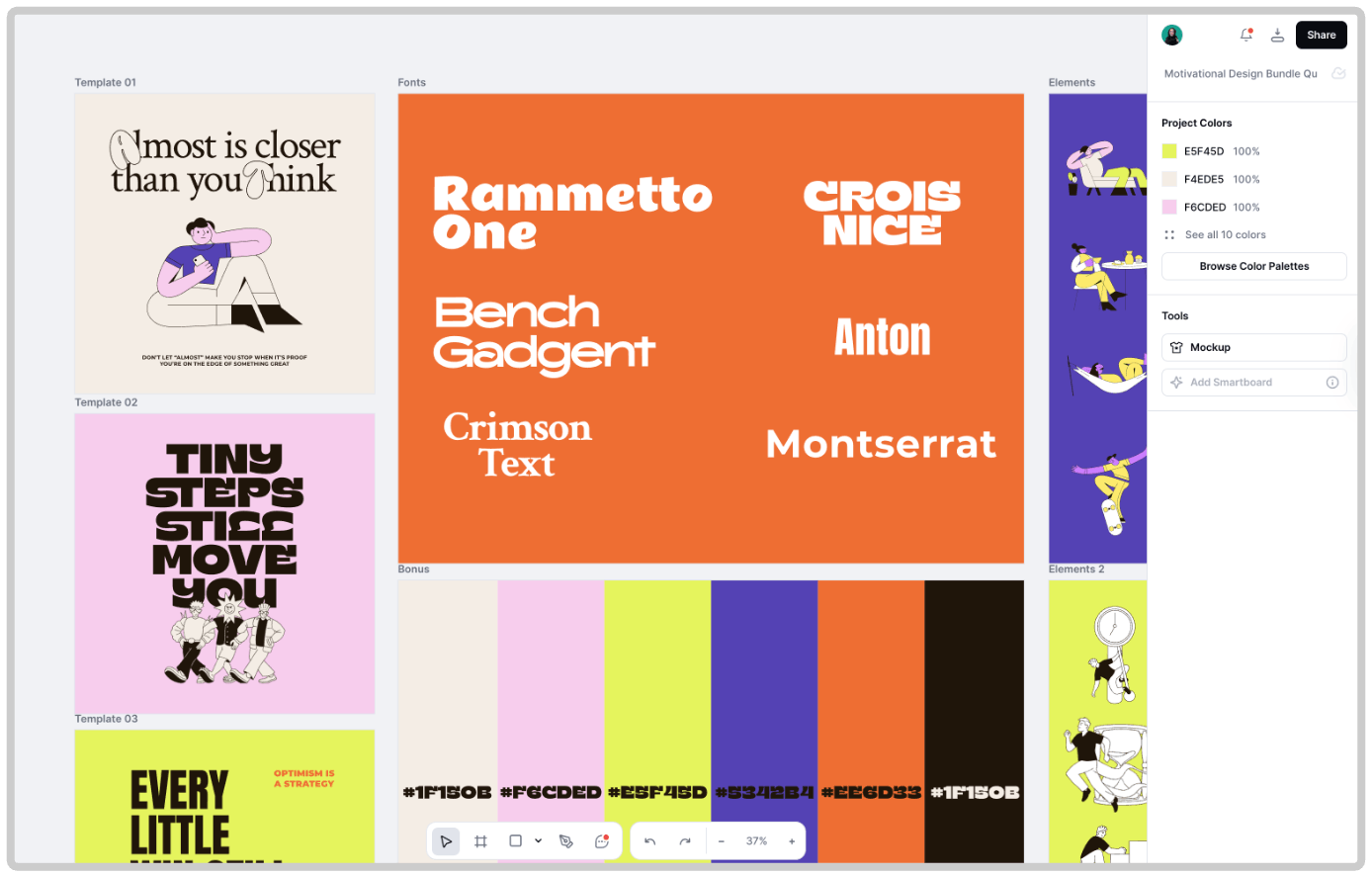 Screenshot of design bundles in Kittl