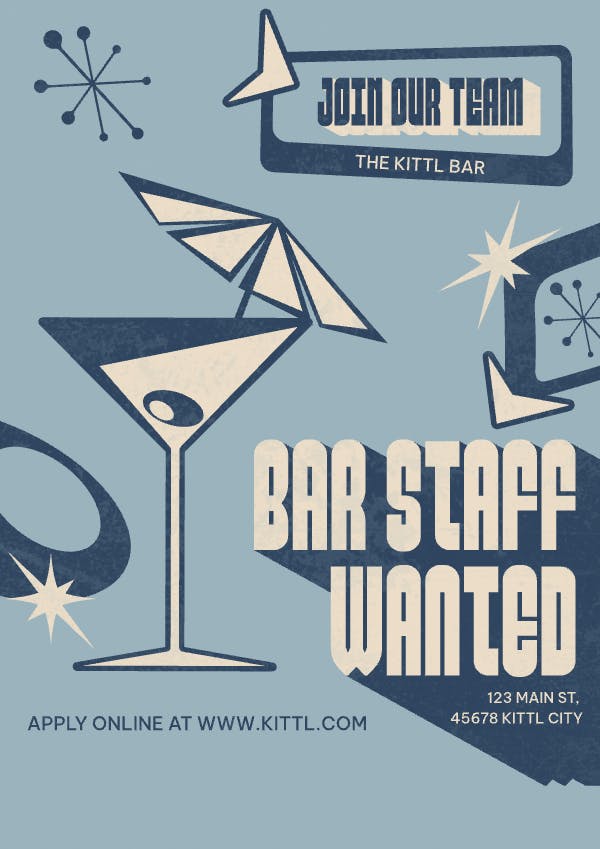 mid-century modern VIntage Bar Staff Wanted Poster