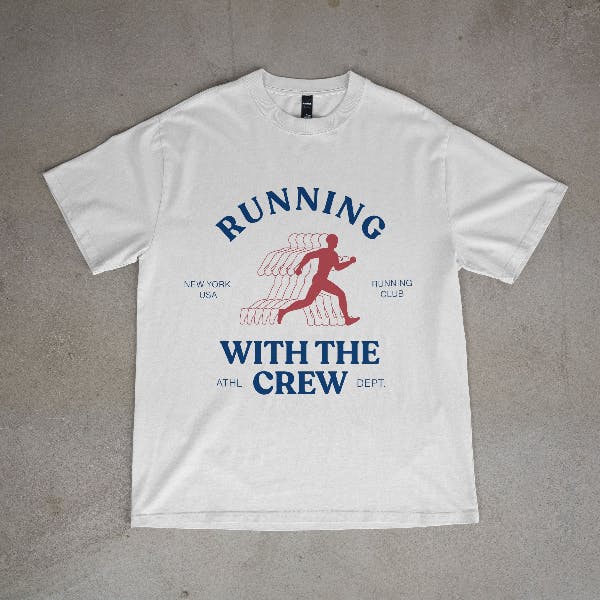 Running With The Crew Minimalism T-Shirt Design Template - Thumbnail