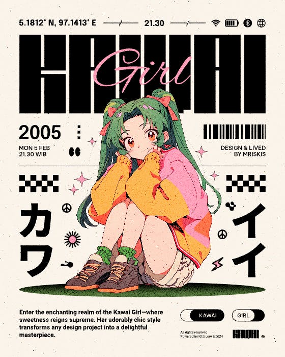 Kawai Girl T-shirt design template