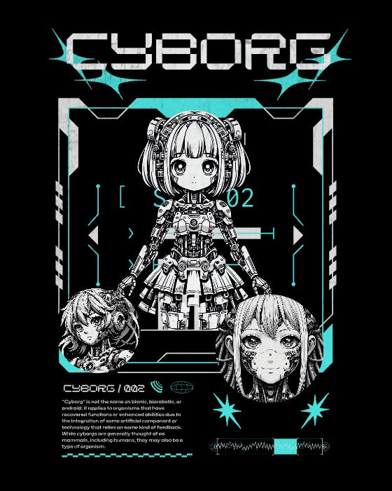 Cyborg Kawaii tech style design template